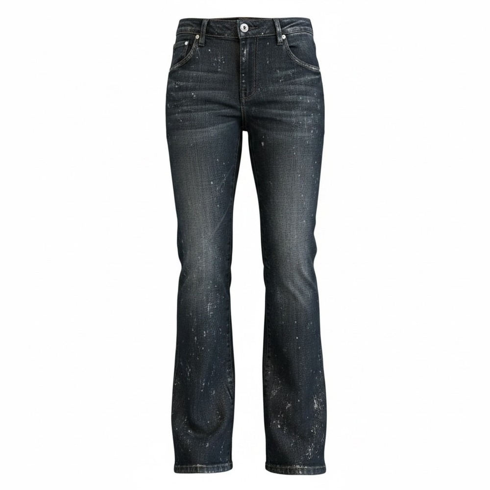 Manuel Dark Wash Silver Paint‎ Splatter Bootcut Jeans Size 27 Cross Logo Edgy